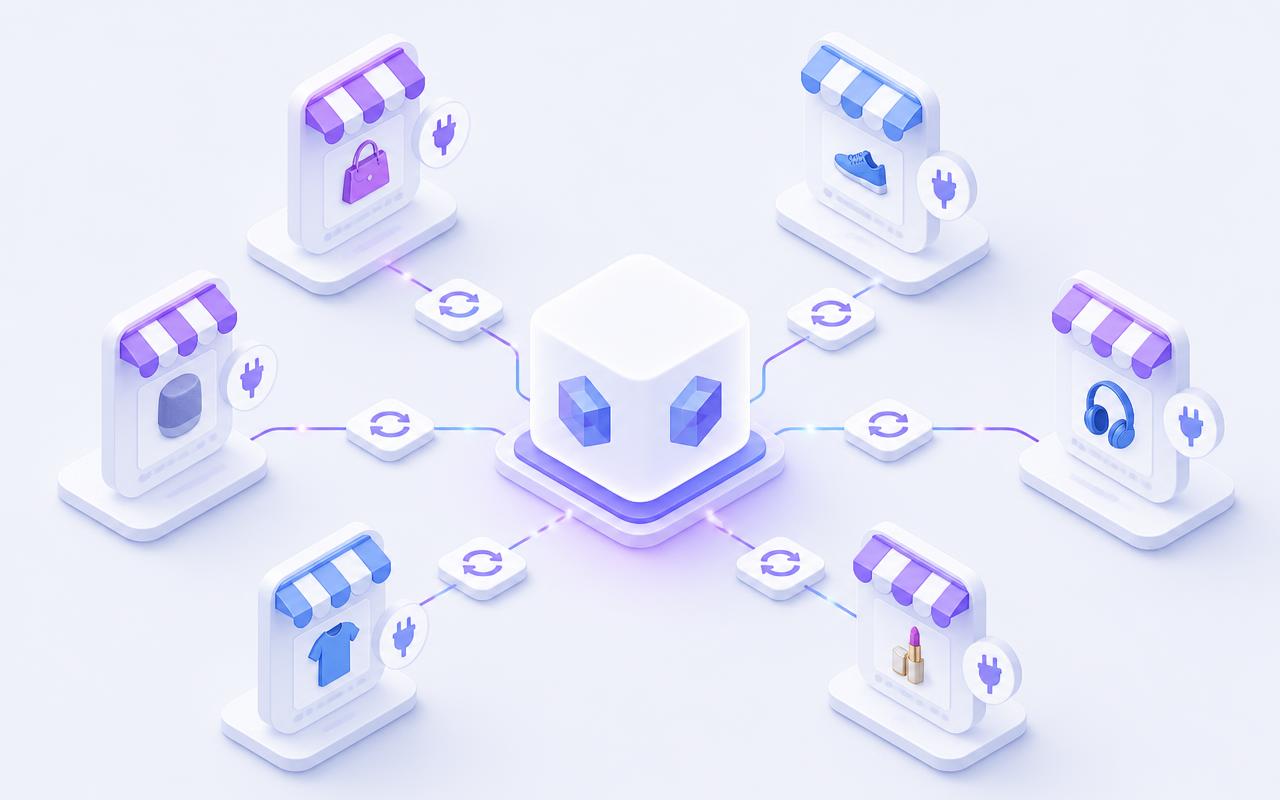 Ilustracja integracji z wieloma marketplace’ami